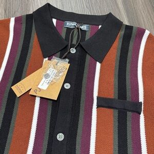 PJ Paul Jones Shirt Men’s Small Multi Color Striped Knit Polo Button Up Retro